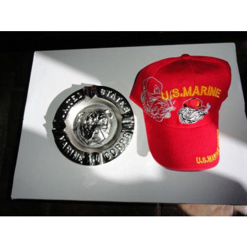 USMC Bulldog Ashtray & Baseball Cap Combo