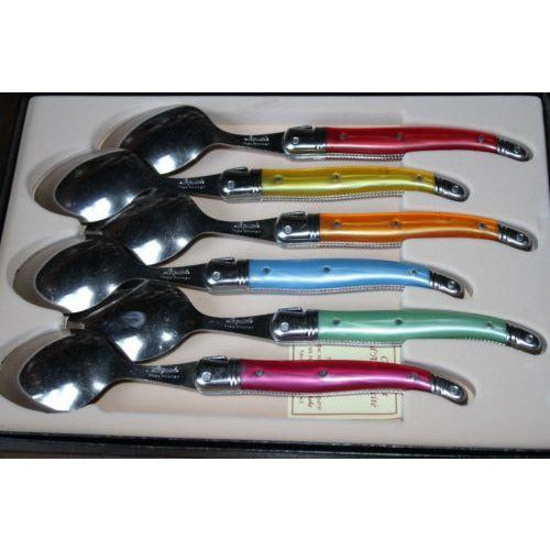 Laguiole Stainless Steel Steak Spoons with assorted colored handles NIB