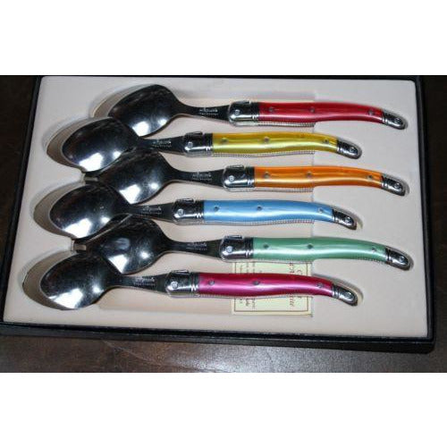 Laguiole Stainless Steel Steak Spoons with assorted colored handles NIB