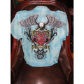 Retrofit Medium size Short Sleeve Shirt Light Blue  with Embroidery Front & Back