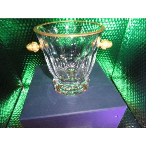 Faberge cut crystal ice bucket 6 1/8” tall, 8” wide, signed on the bottom