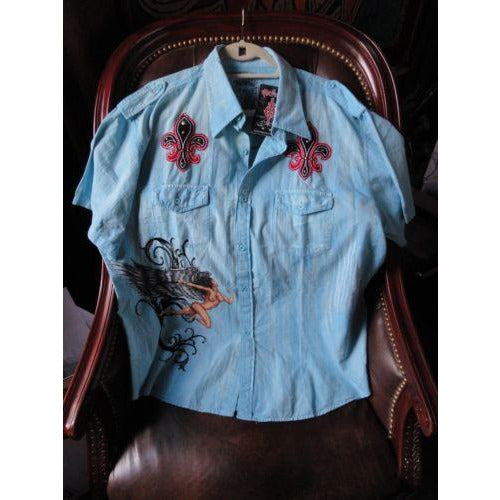 Retrofit XXX- Large  Short Sleeve Shirt Light Blue  with Embroidery Front & Back