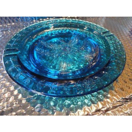 cigar ashtray in electric blue 9.25" diameter preowned good  condition