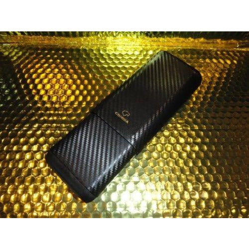 Black Carbon Fiber Case holds 3 Large cigars inside wood tubes