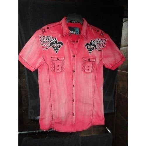 Roar mens  red  & black embroidered casual designer shirt Medium