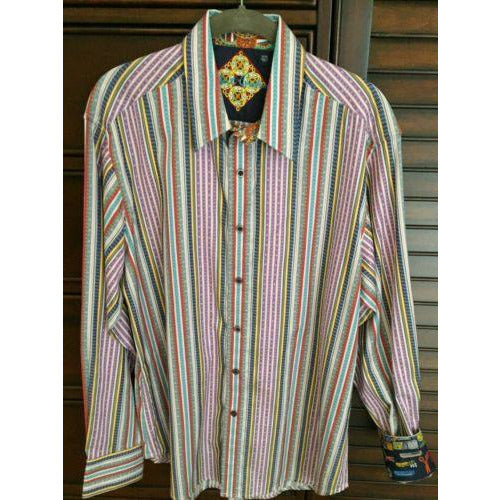 Robert Graham Rainbow Multicolor Ornate Stripe Shirt — Medium