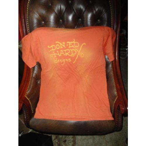 Ed Hardy Mens Designer Burnt Orange  T-Shirt pre-owned size Large