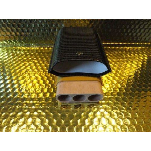 Black & Gold Leather & wood  Case holds 3 Large cigars NIB