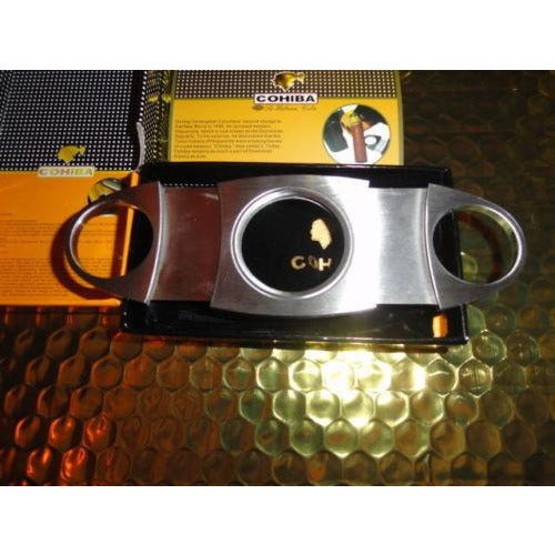 COHIBA  Stainless Steel Dual Blades Cigar Cutter , lighter and cigar case
