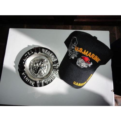 USMC Bulldog Ashtray & Baseball Cap Combo