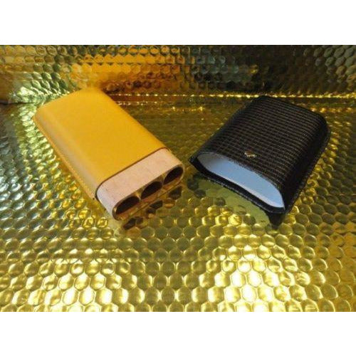 Black & Gold Leather & wood  Case holds 3 Large cigars NIB