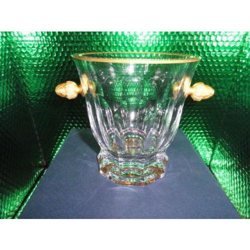 Faberge cut crystal ice bucket 6 1/8” tall, 8” wide, signed on the bottom
