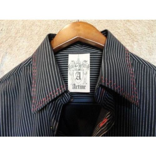 ARTIME mens casual designer dress shirt with striped with crystals Large Preowned Good Condition