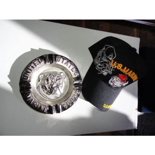 USMC Bulldog Ashtray & Baseball Cap Combo