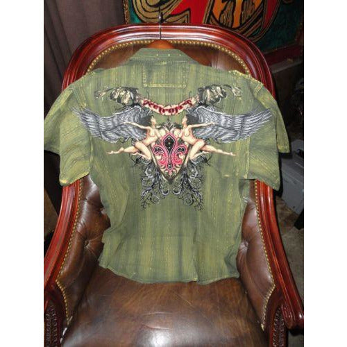 Retrofit XXX-Large  Short Sleeve Shirt Kakhi with Embroidery Front & Back