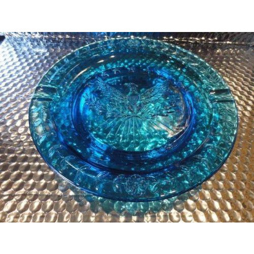 cigar ashtray in electric blue 9.25" diameter preowned good  condition