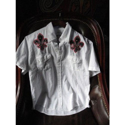 Retrofit Large Short Sleeve Shirt White with Embroidery Front & Back