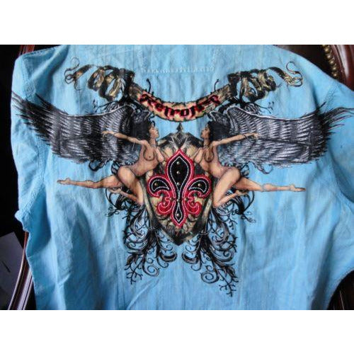 Retrofit XXX- Large  Short Sleeve Shirt Light Blue  with Embroidery Front & Back