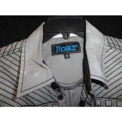 Roar mens  Gray  & Black embroidered casual designer shirt Medium