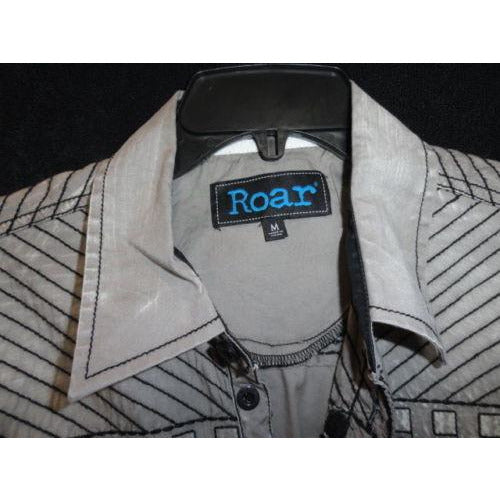 Roar mens  Gray  & Black embroidered casual designer shirt Medium