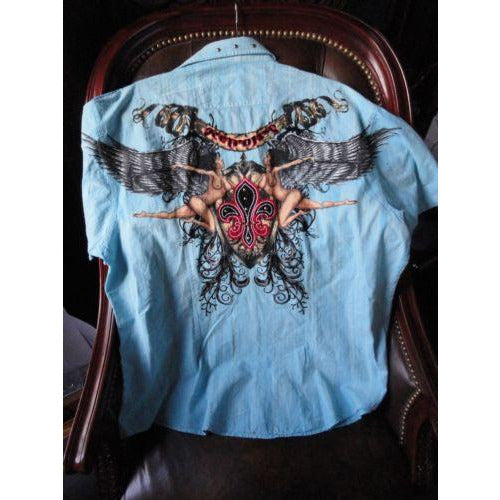 Retrofit XXX- Large  Short Sleeve Shirt Light Blue  with Embroidery Front & Back