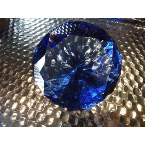 Blue Crystal Cut Clear Paperweight Faceted Prism Glass Art Diamond Shape