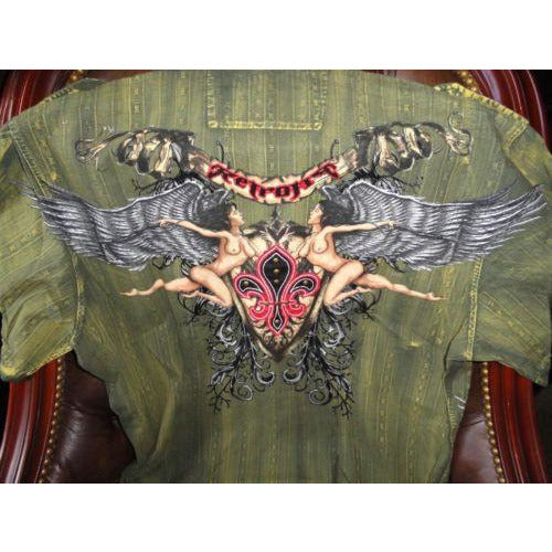 Retrofit XXX-Large  Short Sleeve Shirt Kakhi with Embroidery Front & Back