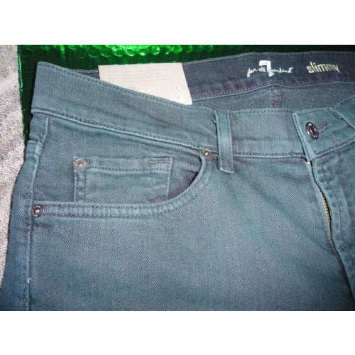 7 for all man kind Green slimmy slim straight leg 32 jeans