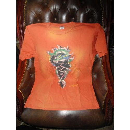 Ed Hardy Mens Designer Burnt Orange  T-Shirt pre-owned size Large