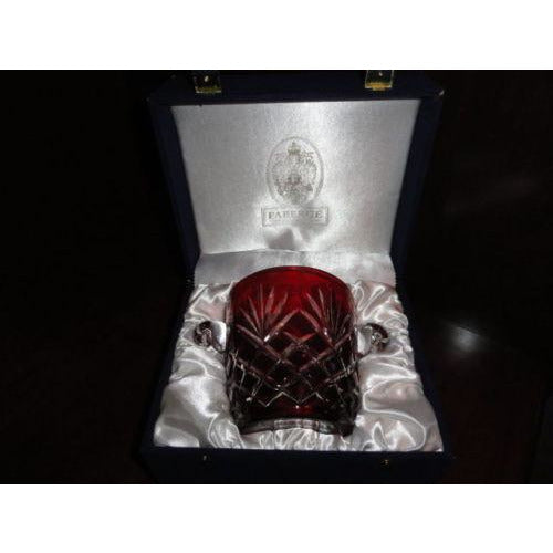 FABERGE ODESSA RUBY RED CASED CUT TO CLEAR CRYSTAL ICE BUCKET