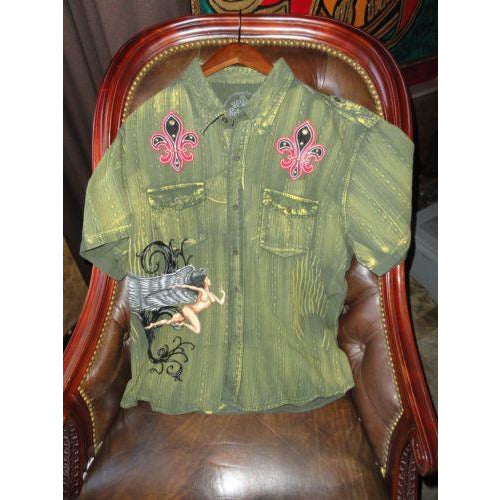 Retrofit XXX-Large  Short Sleeve Shirt Kakhi with Embroidery Front & Back