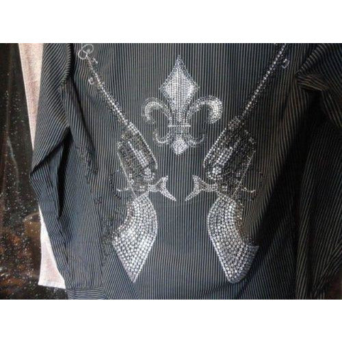 Bulseye Black Label mens casual designer  shirt with striped with crystals Large