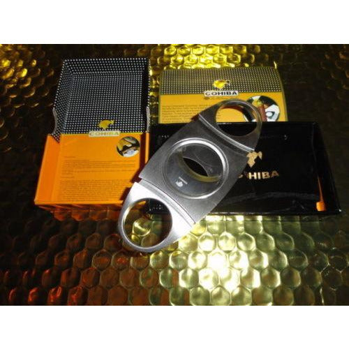 COHIBA  Stainless Steel Dual Blades Cigar Cutter , lighter and cigar case