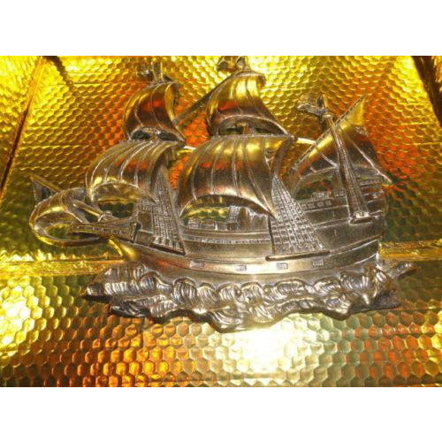 Brass Wall Plaque of Sailing Ship 15 " across by 13.25" H