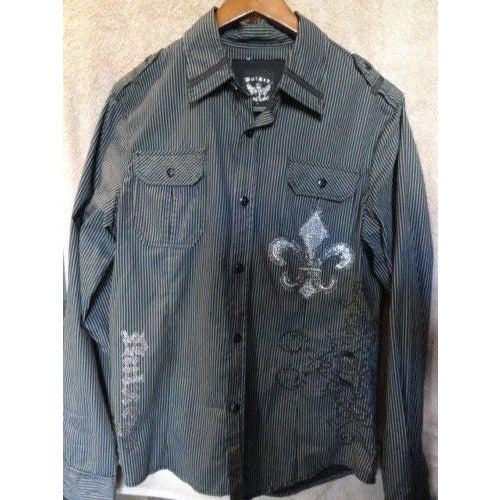 Bulseye Black Label mens casual designer  shirt with striped with crystals Large