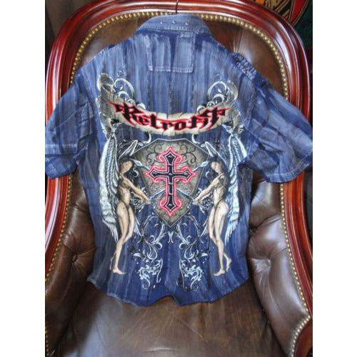 Retrofit mens casual shirt adult Blue Denium with tags Medium size