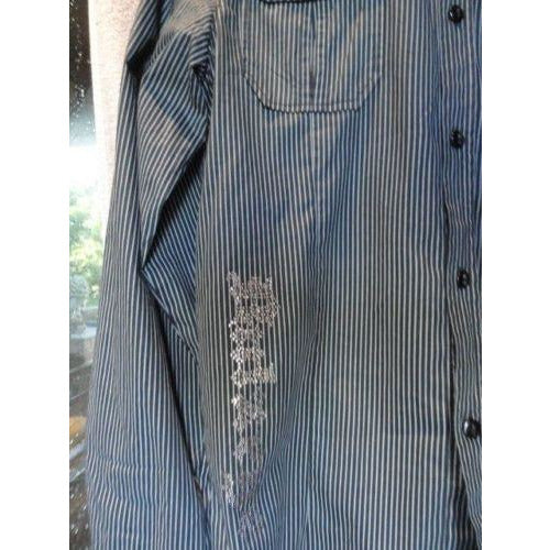 Bulseye Black Label mens casual designer  shirt with striped with crystals Large