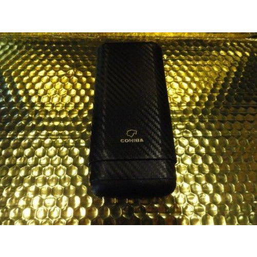 Black Carbon Fiber Cigar Case – Holds 3 Large Cigars in Cedar Tubes