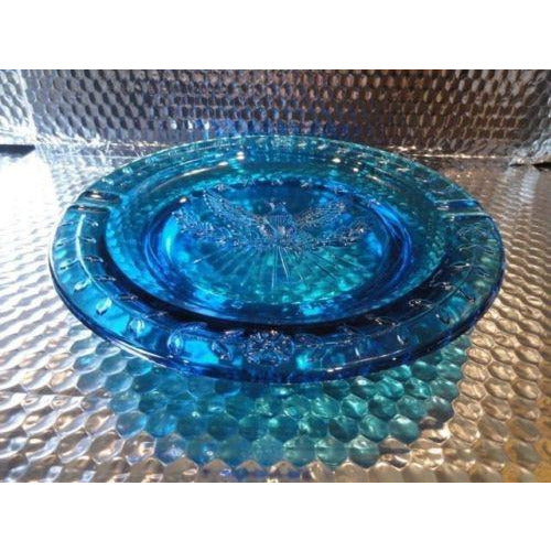 cigar ashtray in electric blue 9.25" diameter preowned good  condition
