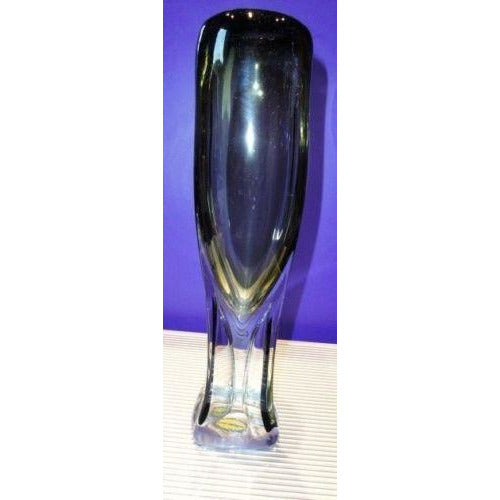 Adam Jablonski Art Glass Amber & Clear Vase 13" tall