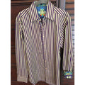 Robert Graham Purple Gold Candy Stripe Shirt — Medium