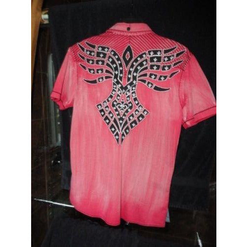 Roar mens  red  & black embroidered casual designer shirt Medium