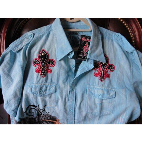 Retrofit XXX- Large  Short Sleeve Shirt Light Blue  with Embroidery Front & Back