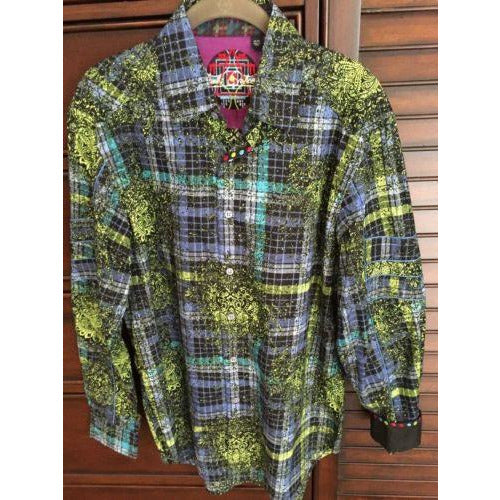 Robert Graham Baroque Floral Plaid Print Shirt — Medium