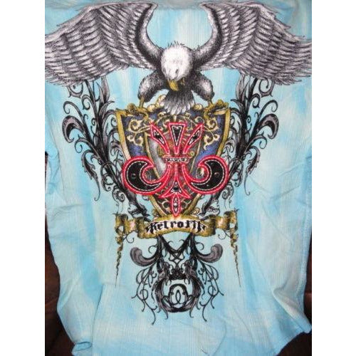 Retrofit Medium size Short Sleeve Shirt Light Blue  with Embroidery Front & Back
