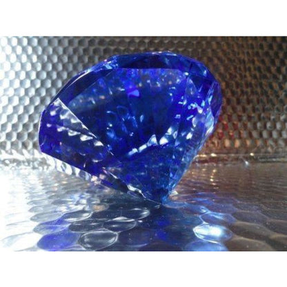 Blue Crystal Cut Clear Paperweight Faceted Prism Glass Art Diamond Shape