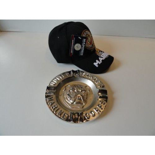 USMC Bulldog Ashtray & USMC Black Baseball Cap Combo