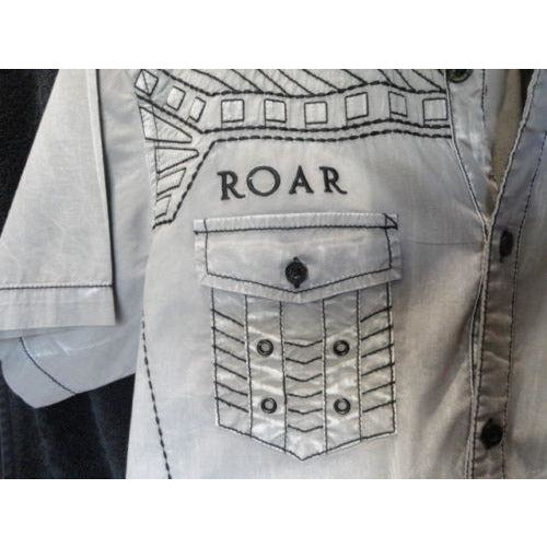 Roar mens  Gray  & Black embroidered casual designer shirt Medium