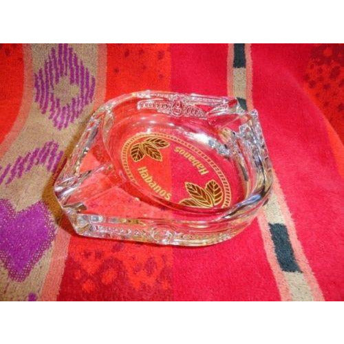 giz studios  heavy crystal cigar ashtray with leaf design