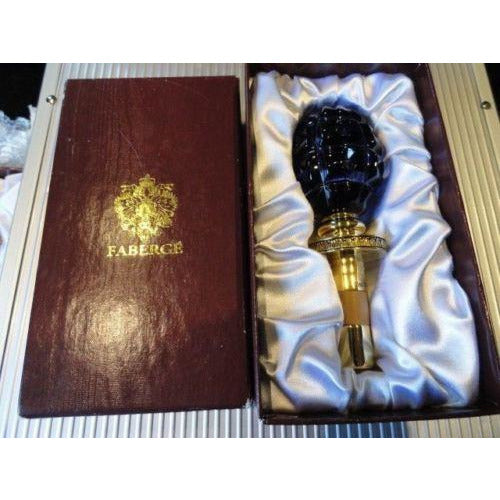 FABERGE Imperial Star Cut Cobalt Blue Crystal Egg Bottle Stopper in Orginal Box